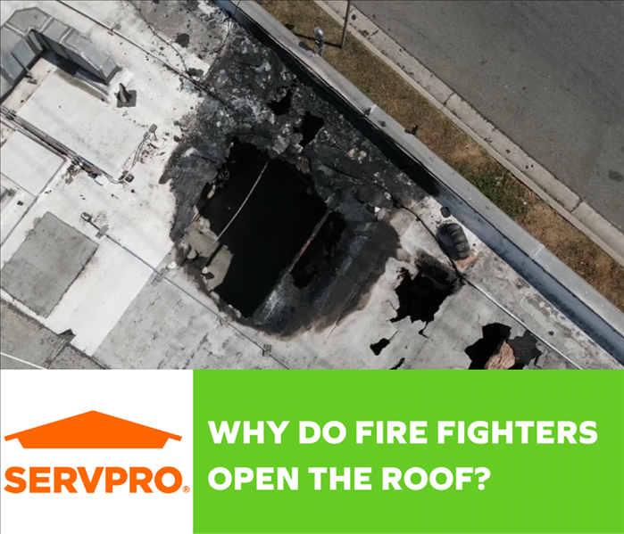 image of hole in roof with caption "Why do fire fighters open the roof?"